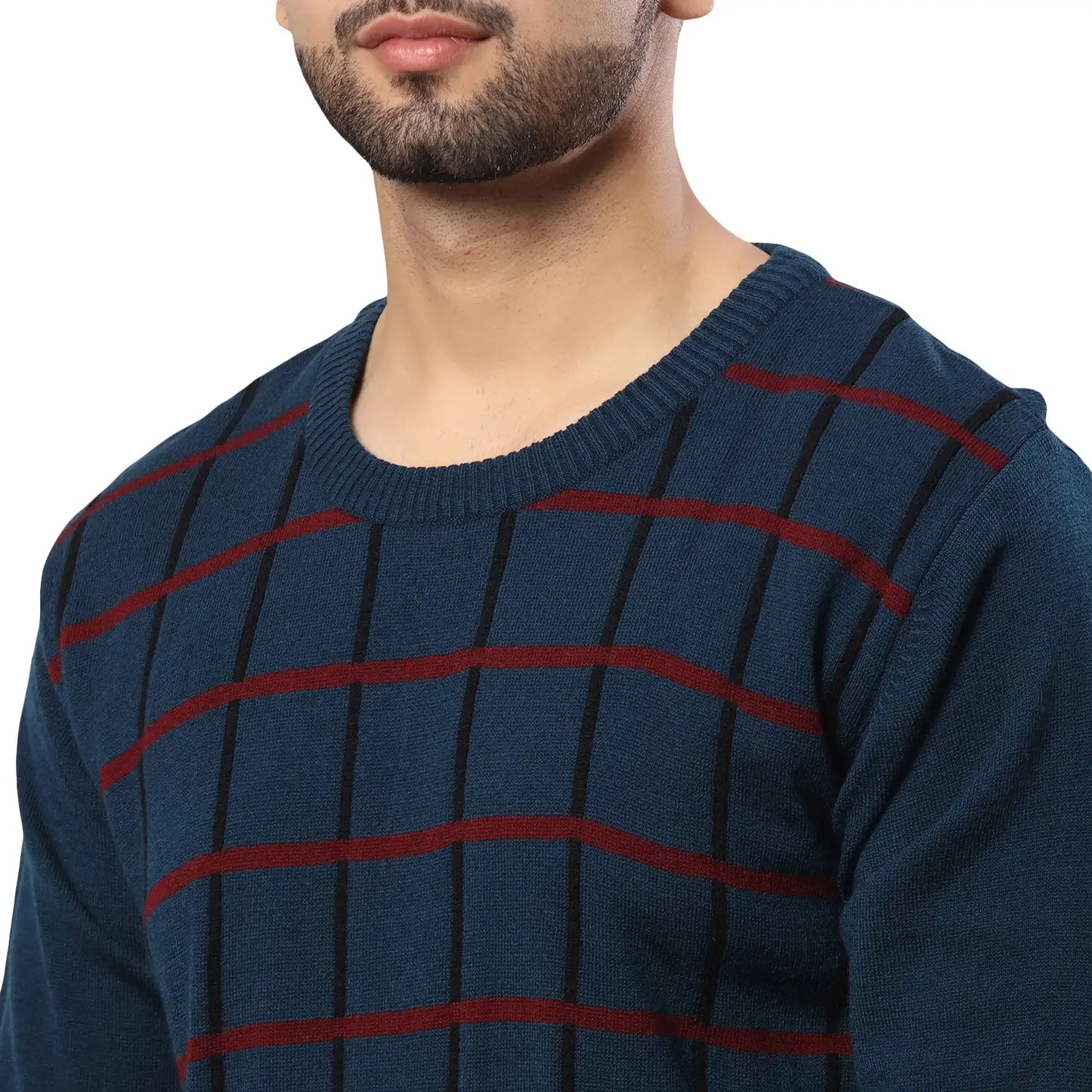 Men Regular Fit Blue Sweater