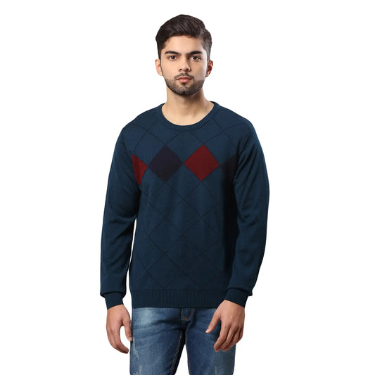 Men Regular Fit Blue Sweater
