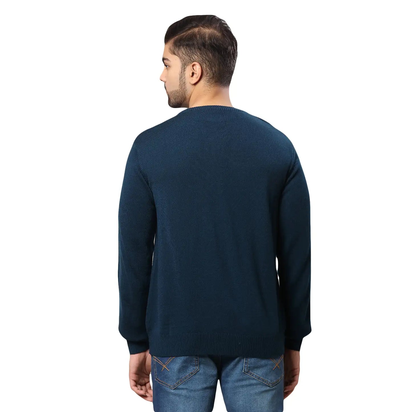 Men Regular Fit Blue Sweater