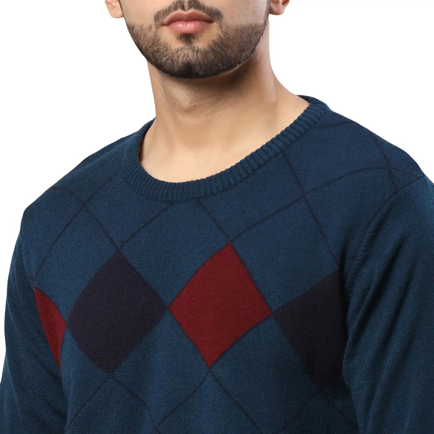 Men Regular Fit Blue Sweater