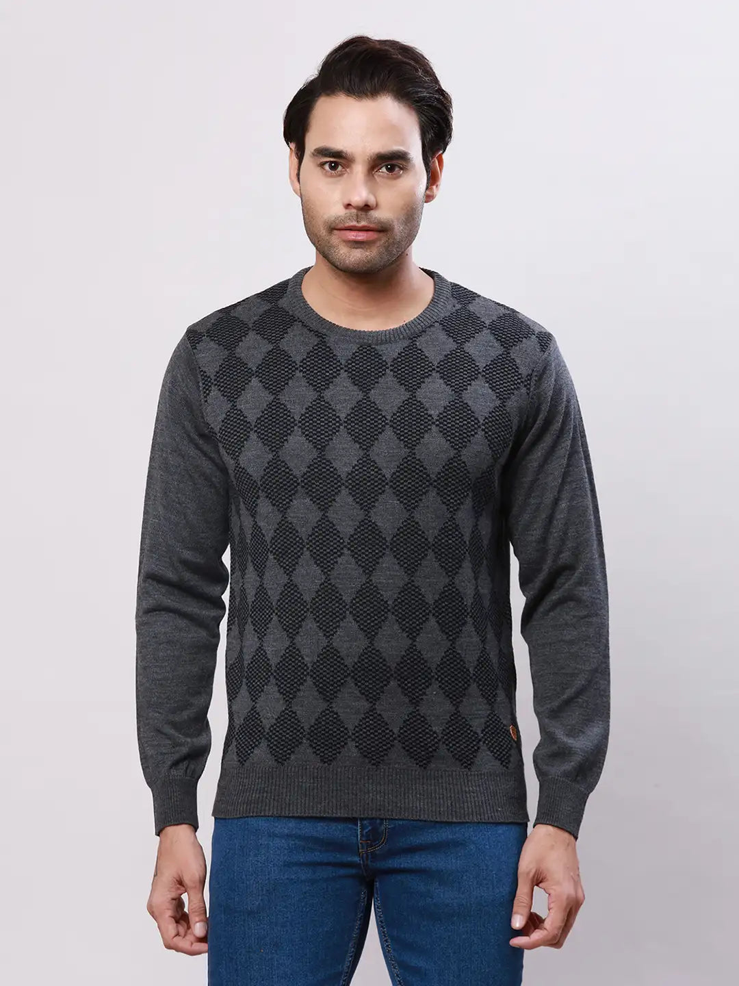 Raymond Men Blue Jacquard Acrylic Blend Sweaters
