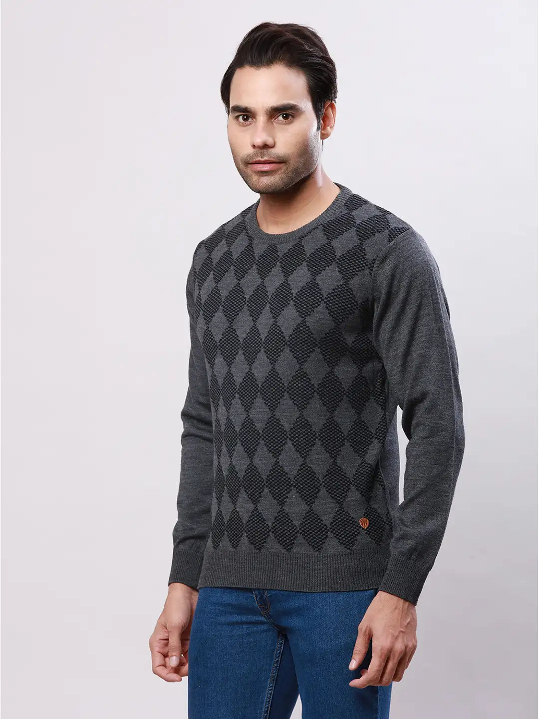 Raymond Men Blue Jacquard Acrylic Blend Sweaters