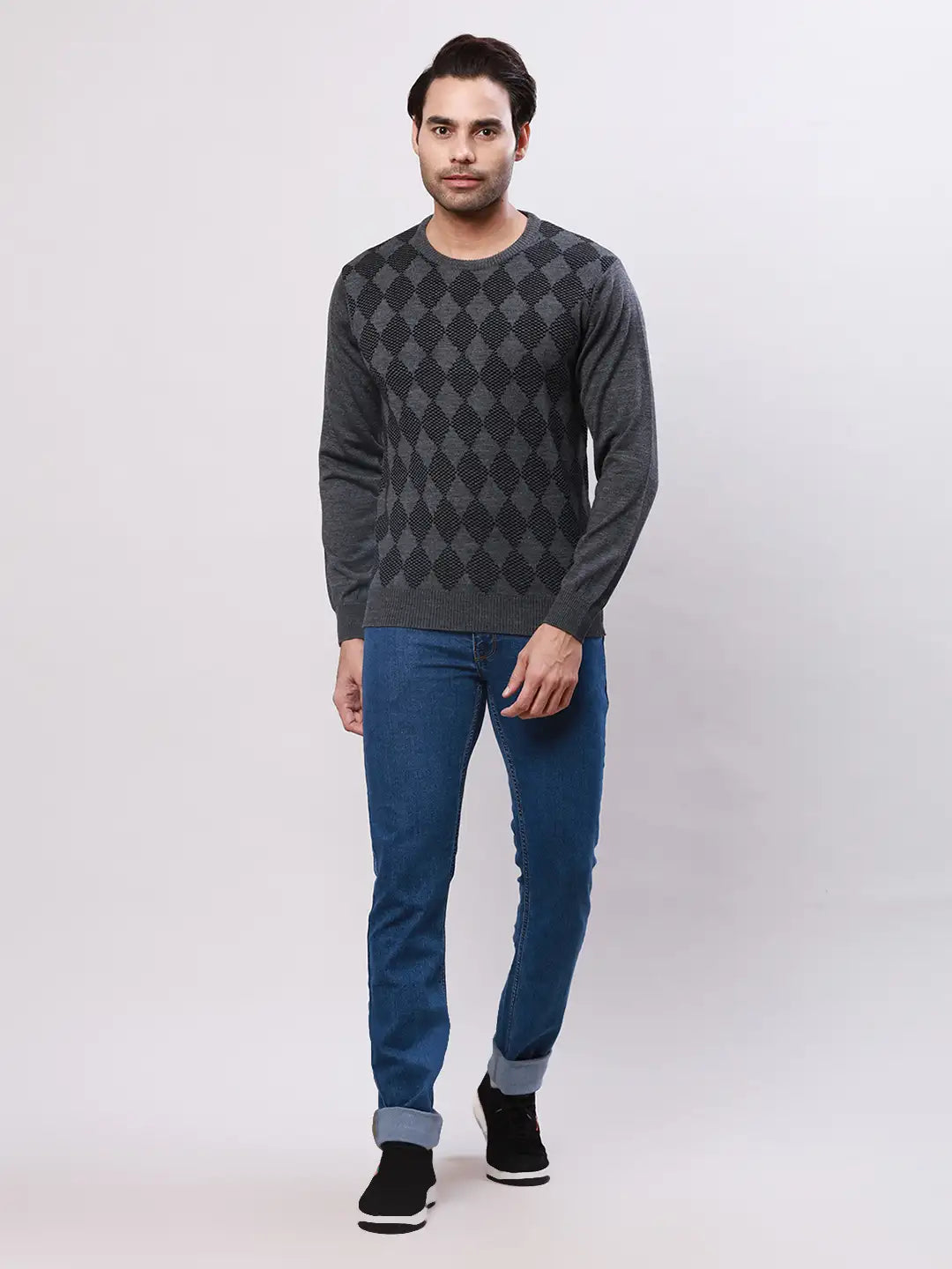 Raymond Men Blue Jacquard Acrylic Blend Sweaters
