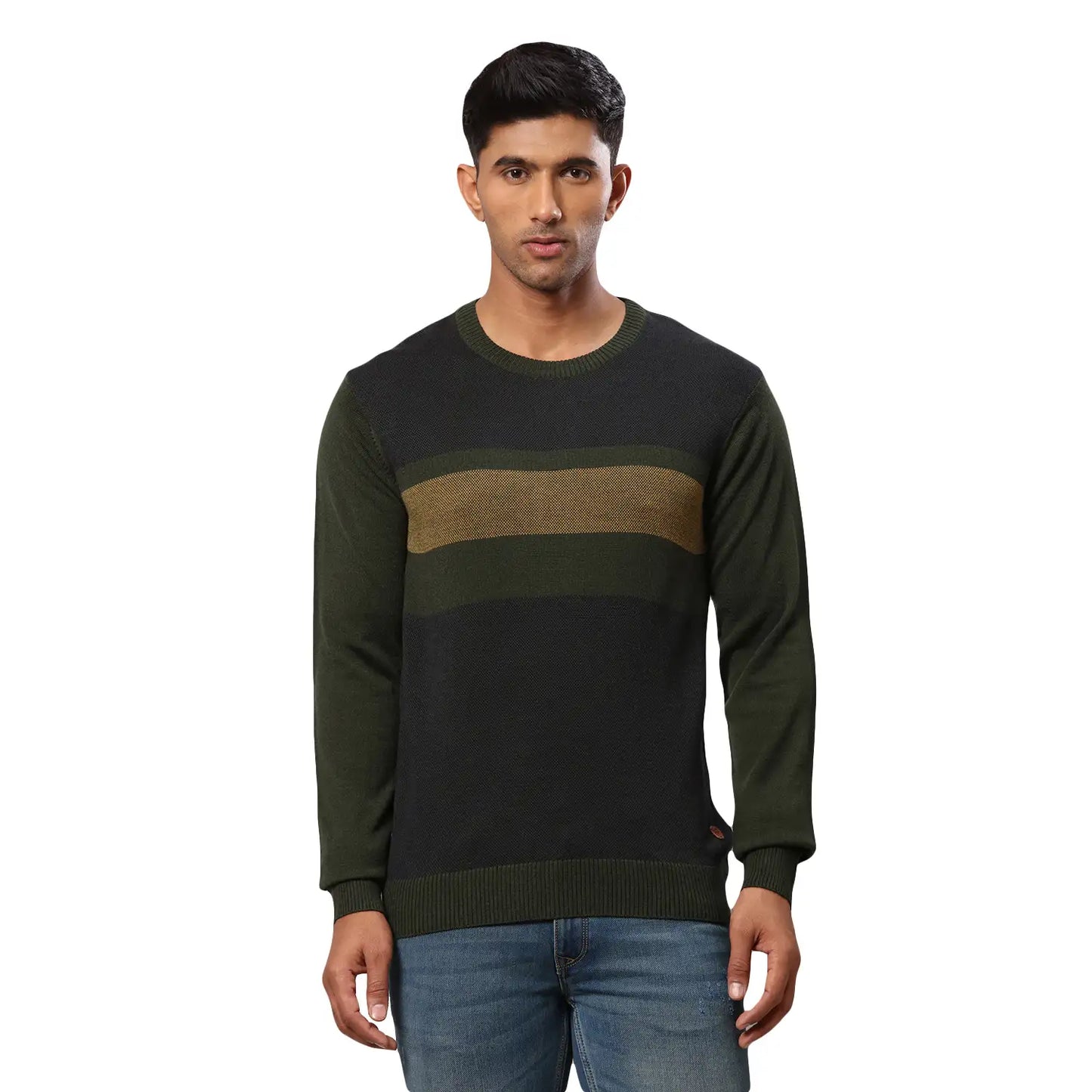 Men Regular Fit Blue Sweater