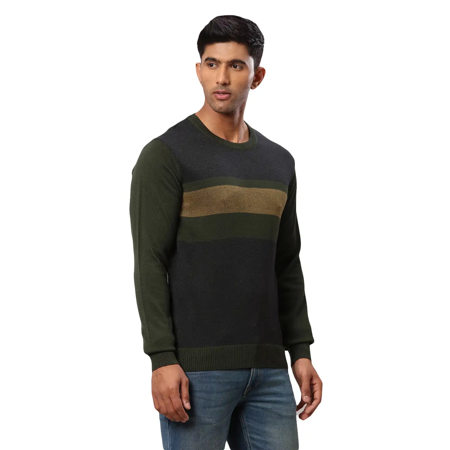 Men Regular Fit Blue Sweater