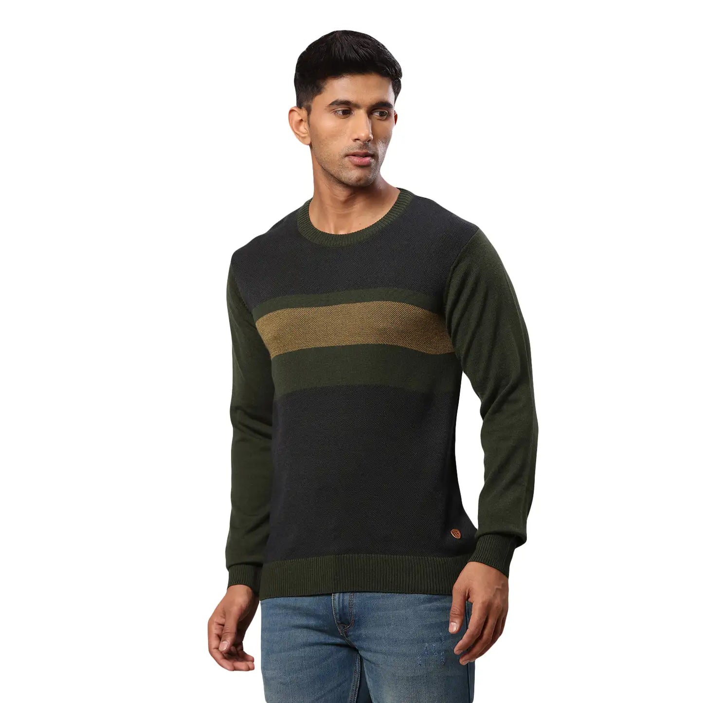 Men Regular Fit Blue Sweater