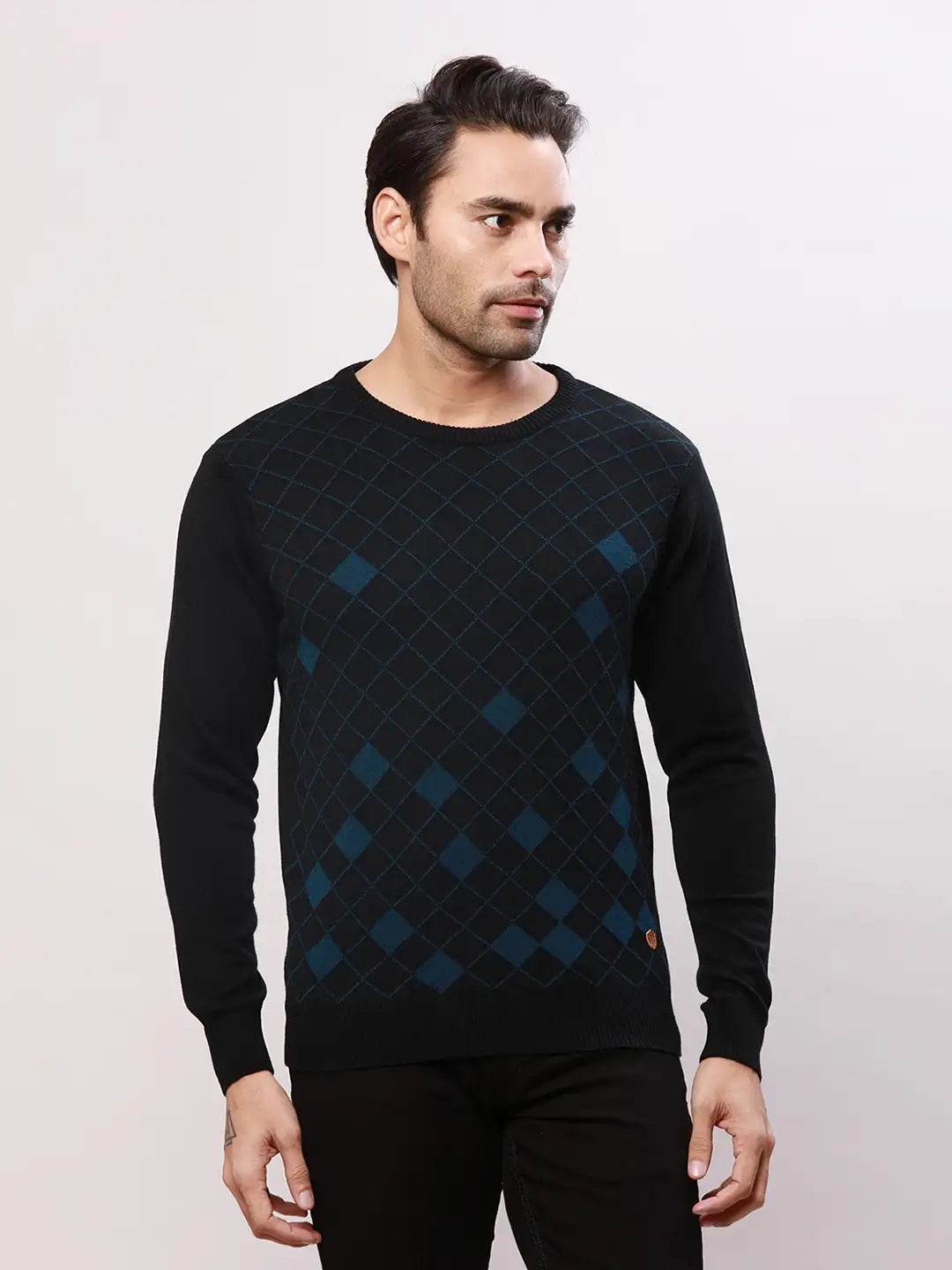 Raymond Men Blue Argyle Acrylic Blend Sweaters