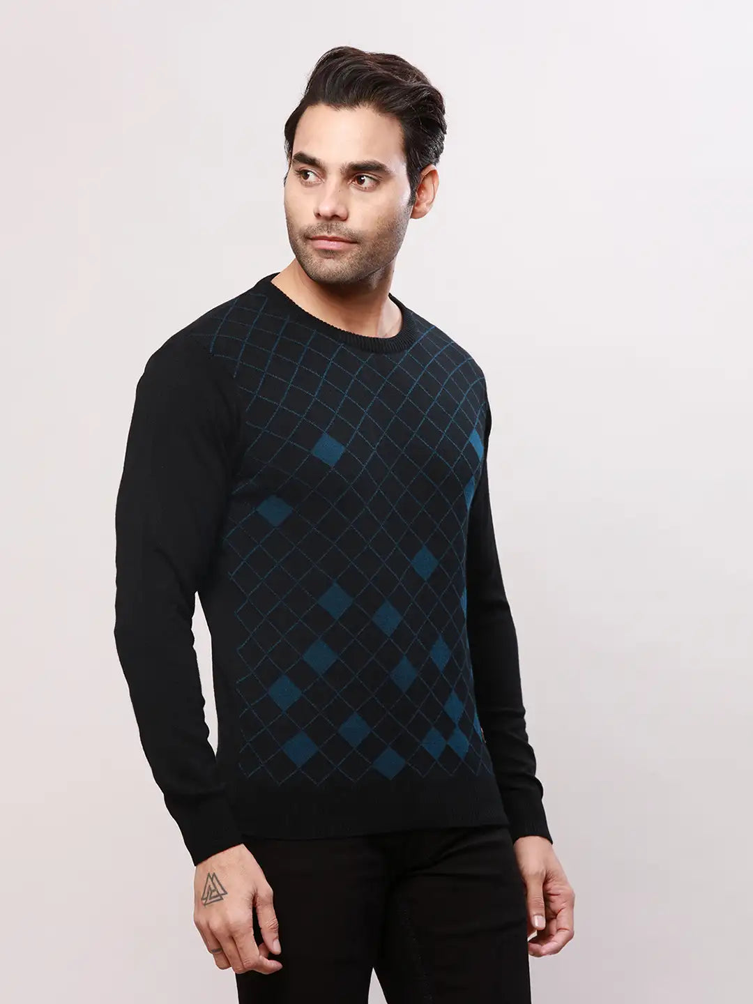 Raymond Men Blue Argyle Acrylic Blend Sweaters