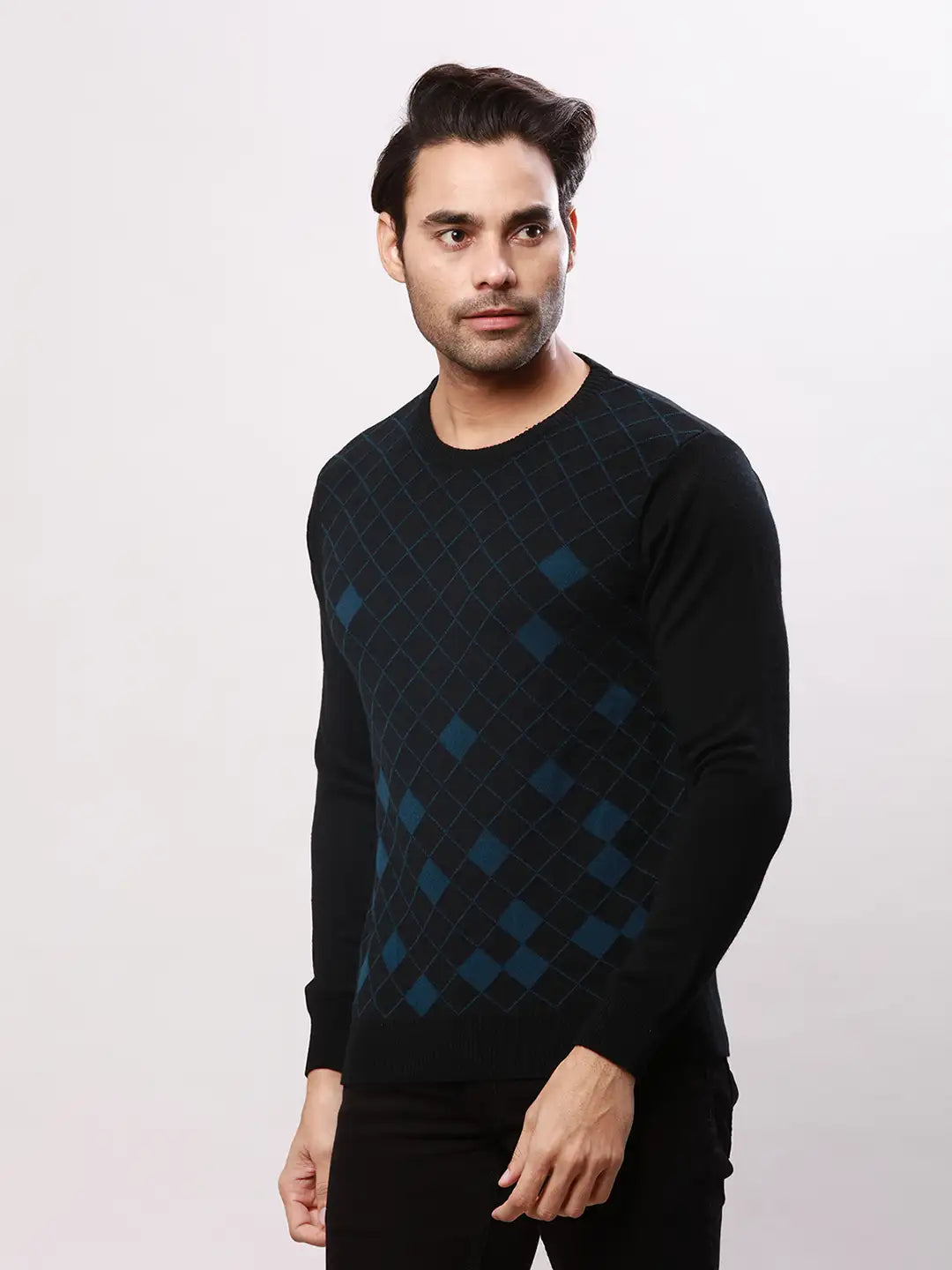 Raymond Men Blue Argyle Acrylic Blend Sweaters