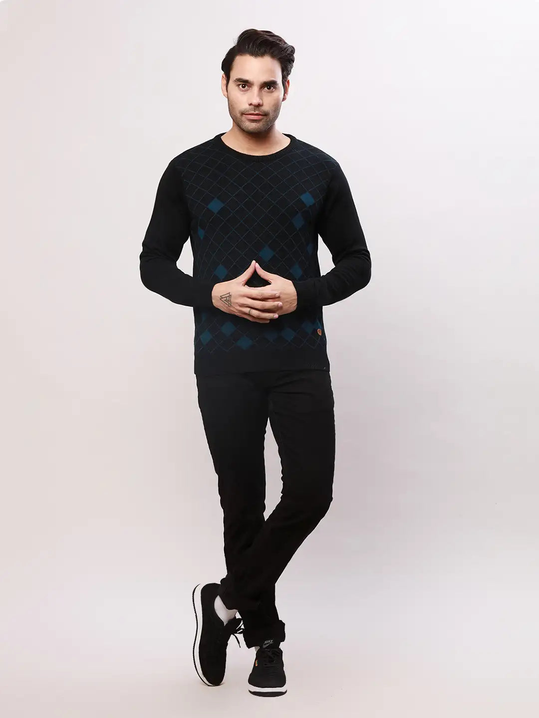 Raymond Men Blue Argyle Acrylic Blend Sweaters