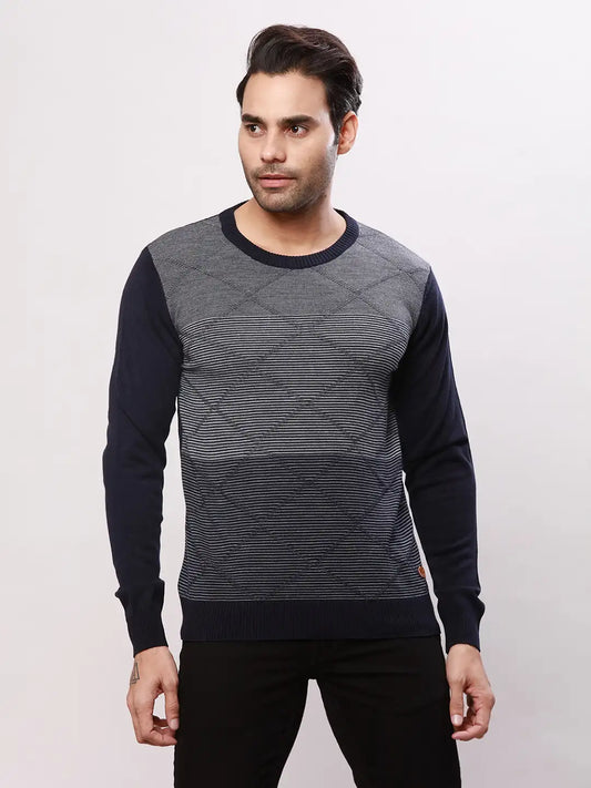 Raymond Men Blue Structure Cable Acrylic Blend Sweaters