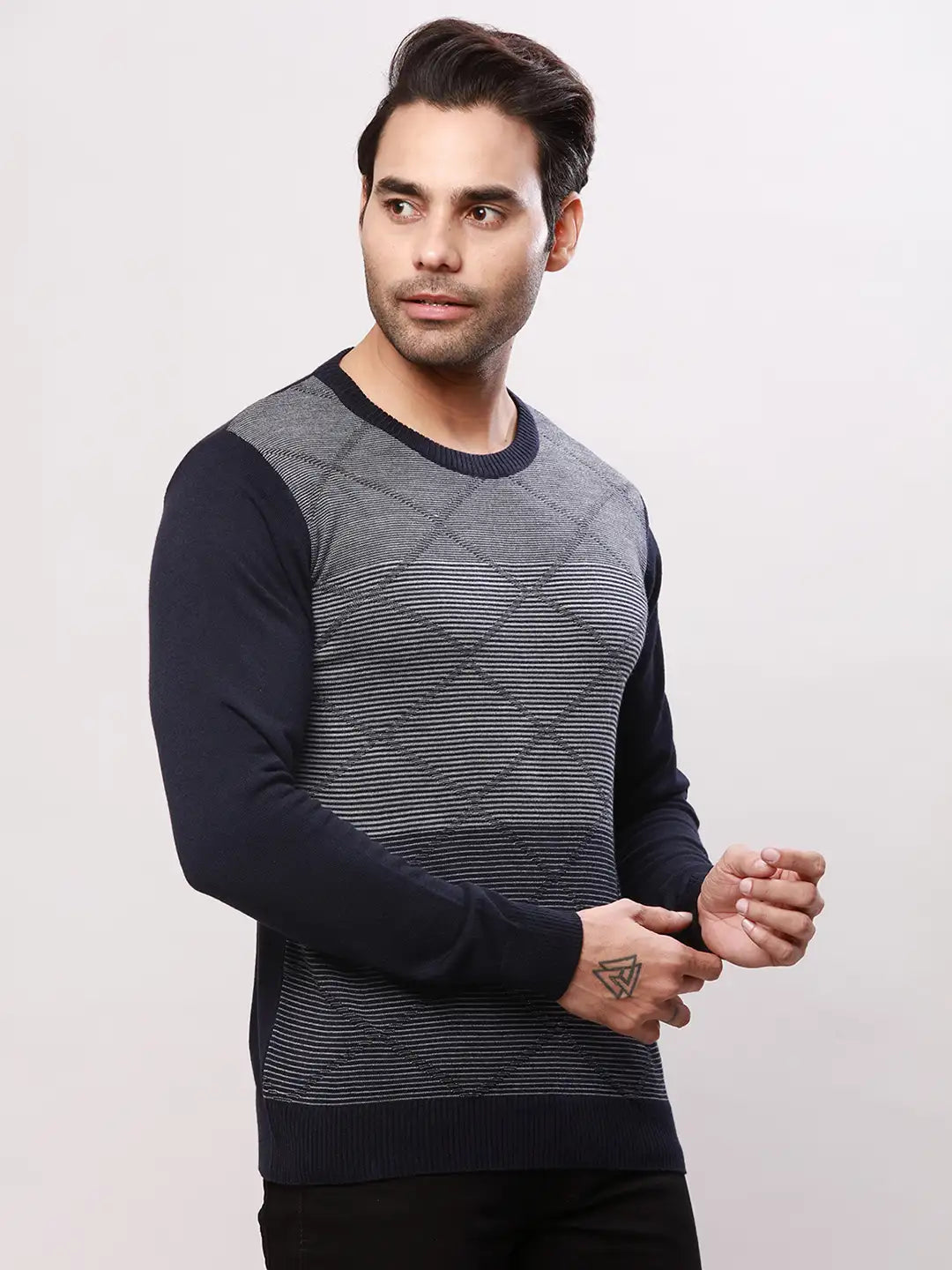 Raymond Men Blue Structure Cable Acrylic Blend Sweaters