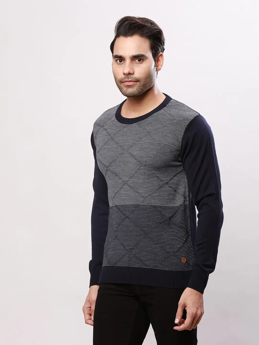 Raymond Men Blue Structure Cable Acrylic Blend Sweaters