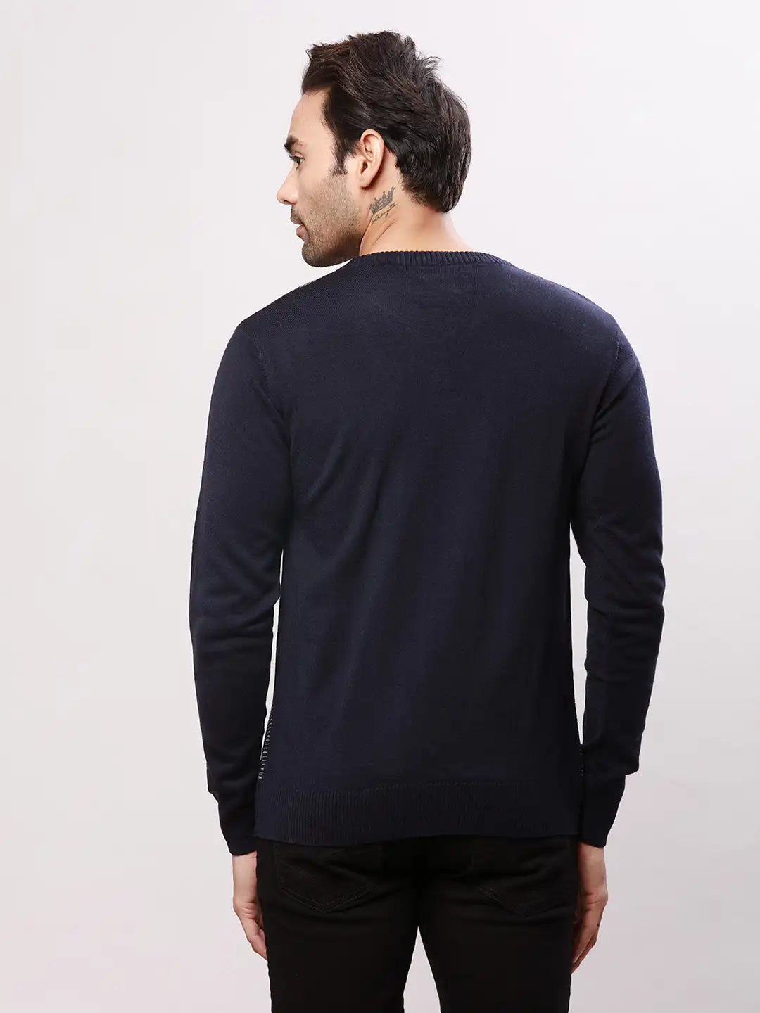 Raymond Men Blue Structure Cable Acrylic Blend Sweaters