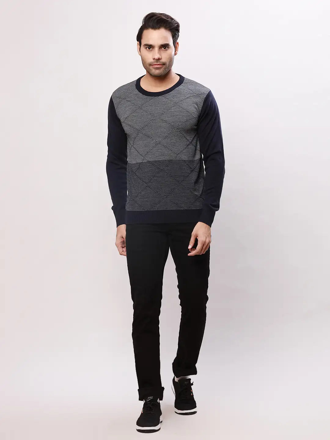 Raymond Men Blue Structure Cable Acrylic Blend Sweaters