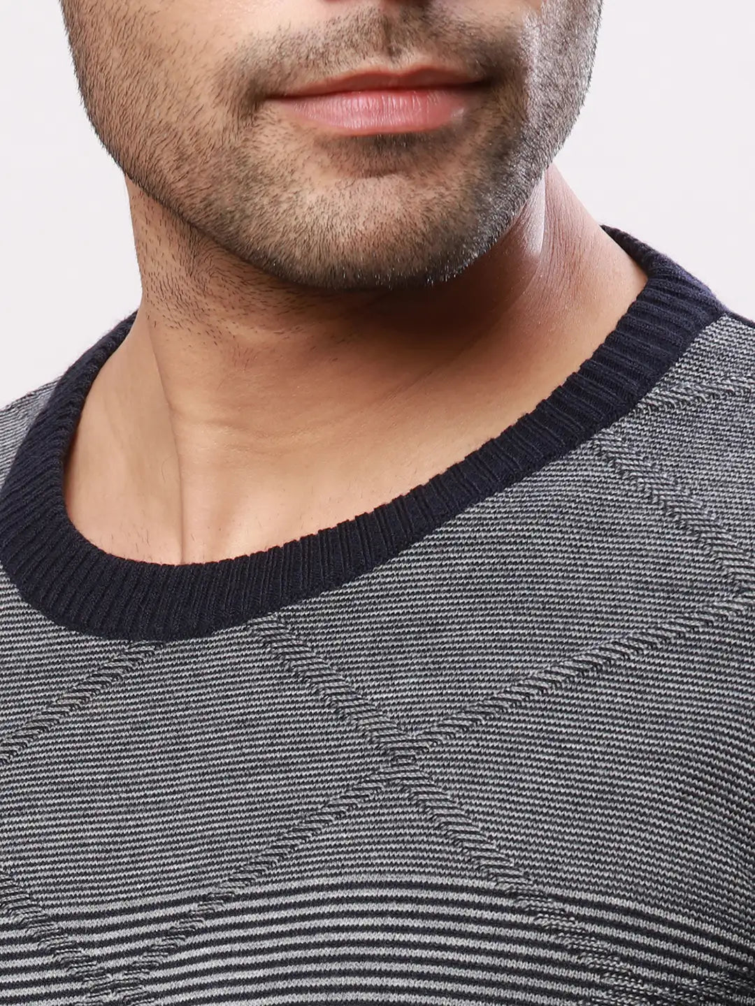 Raymond Men Blue Structure Cable Acrylic Blend Sweaters