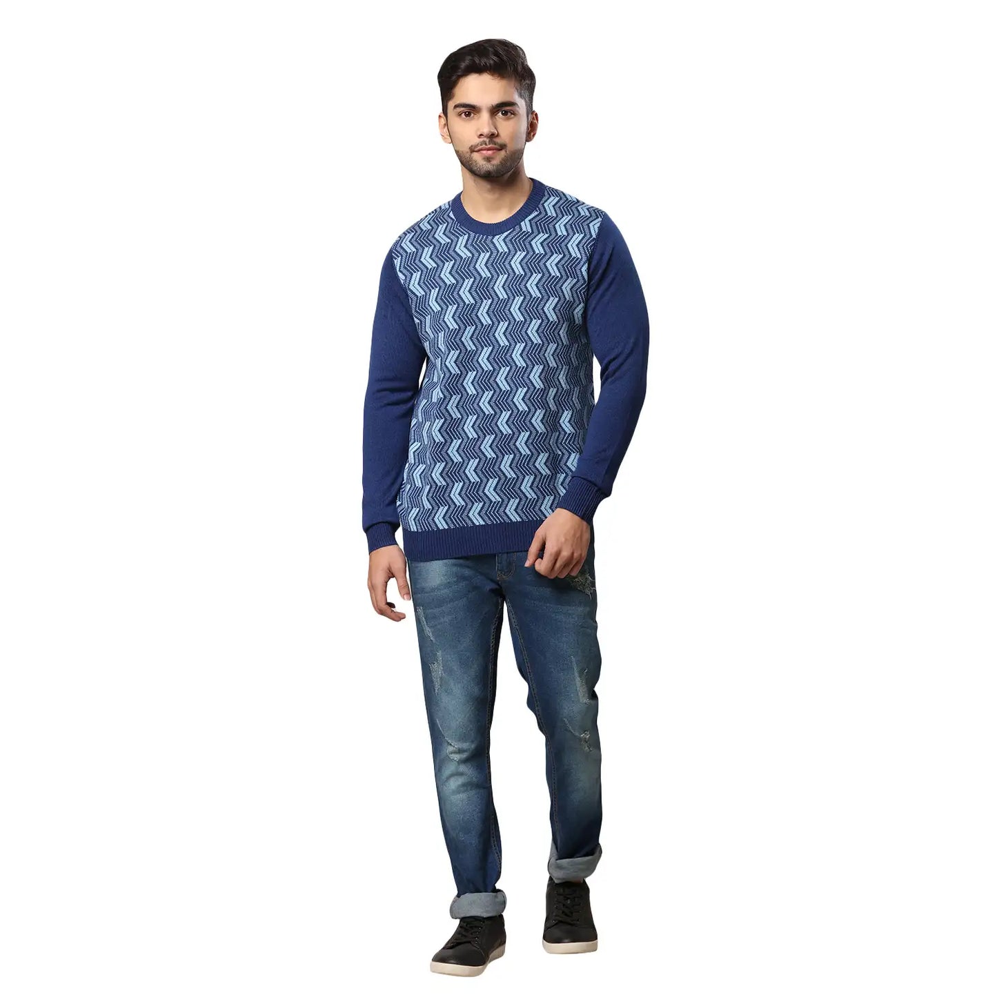 Men Regular Fit Grey Sweater