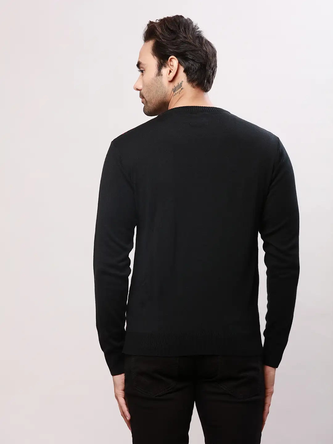 Raymond Men Black Structure Cable Acrylic Blend Full Sleeve Sweaters