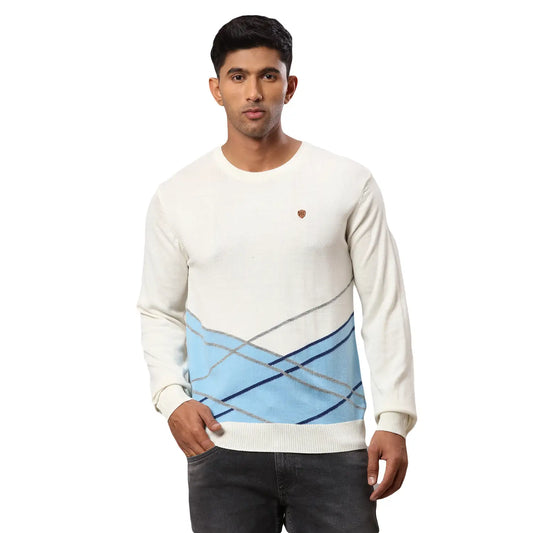 Men Regular Fit Blue Sweater