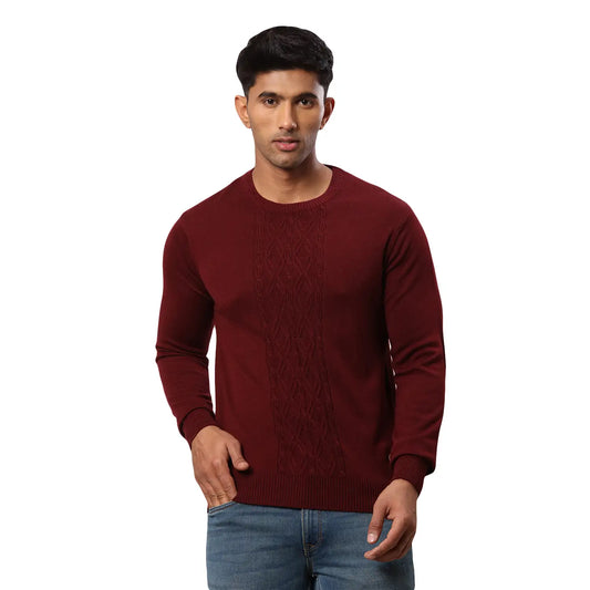 Men Regular Fit Brown Sweater