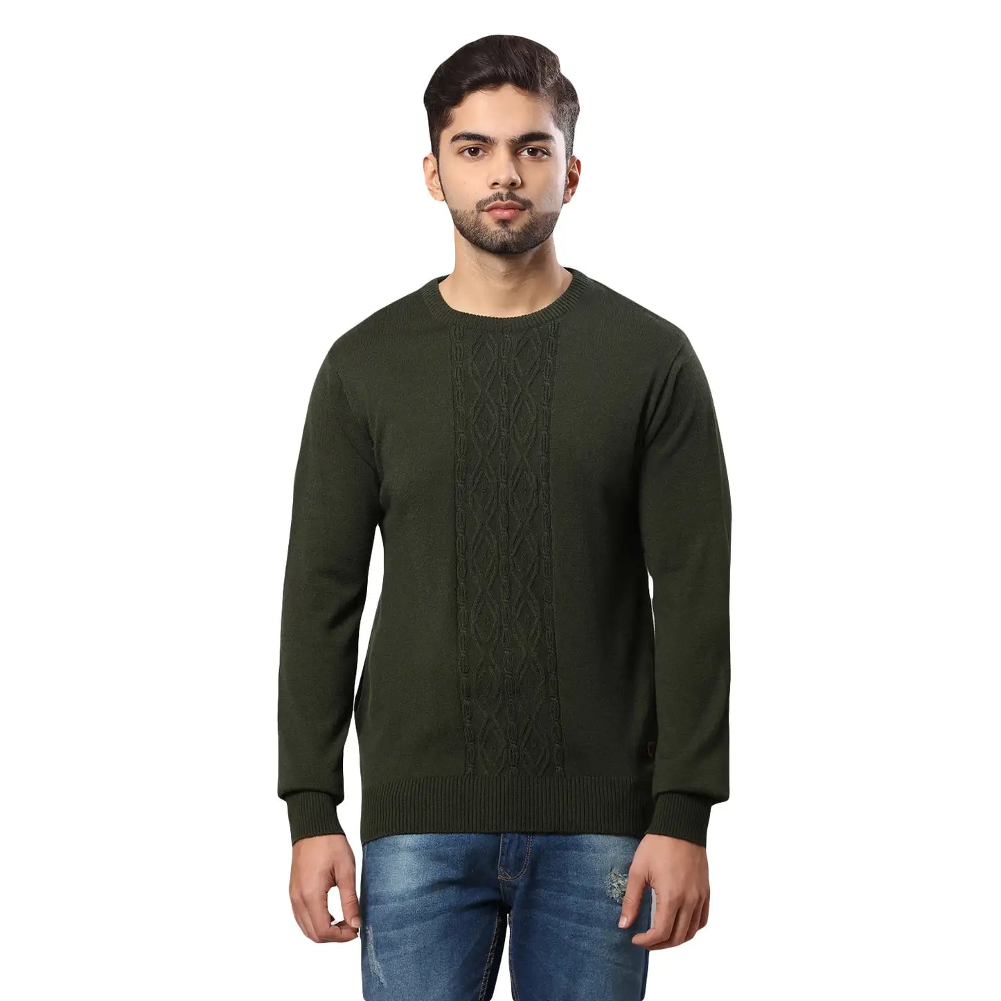 Men Regular Fit Teal Sweater