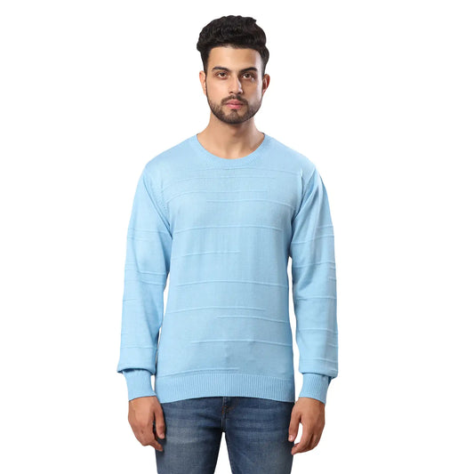 Men Regular Fit Blue Sweater