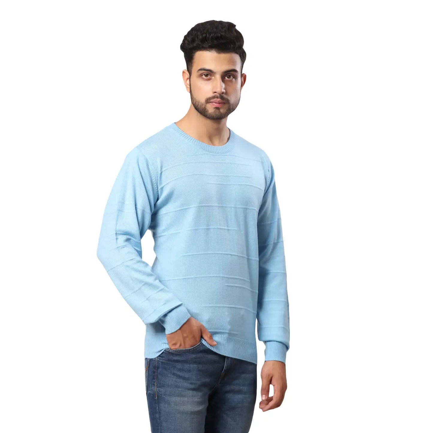 Men Regular Fit Blue Sweater