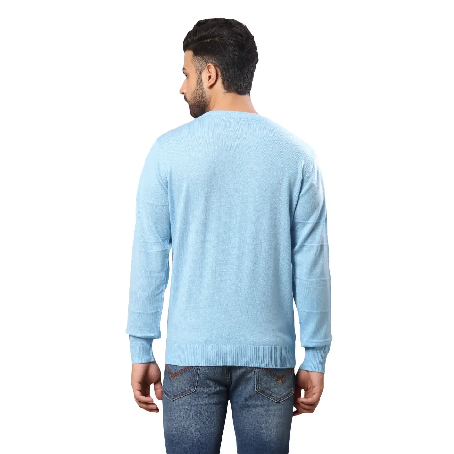 Men Regular Fit Blue Sweater