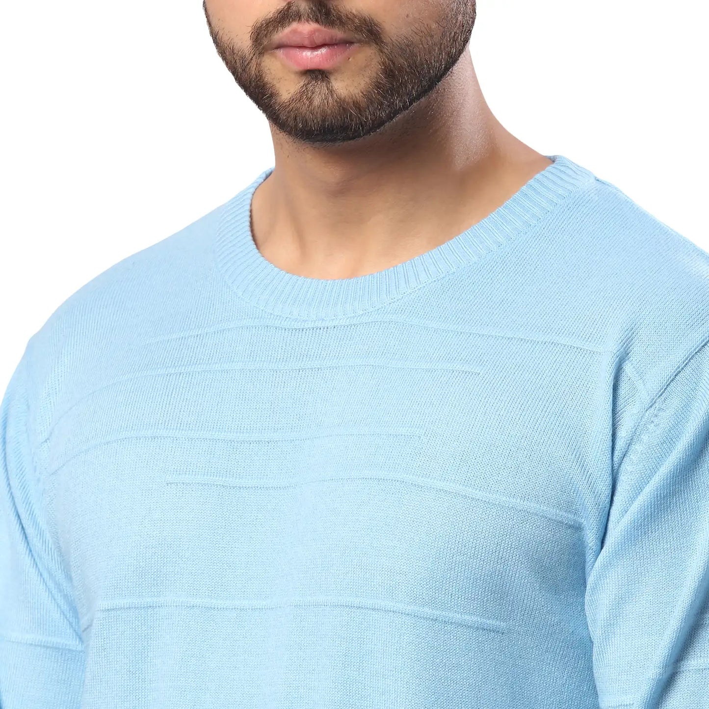 Men Regular Fit Blue Sweater
