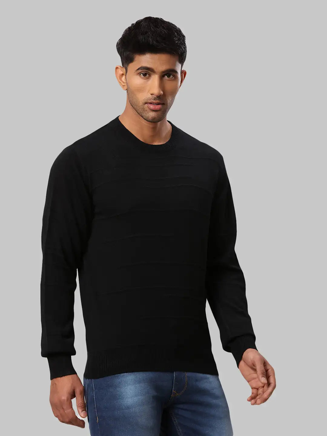 Raymond Men Maroon Structure Cable Acrylic Blend Full Sleeve Sweaters