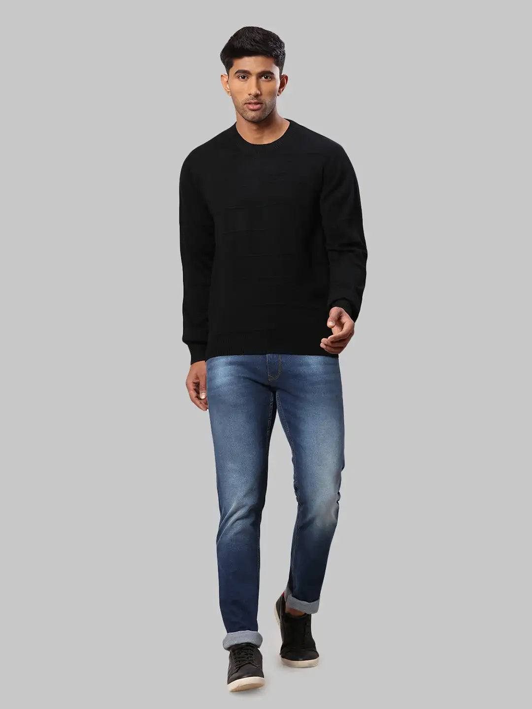 Raymond Men Maroon Structure Cable Acrylic Blend Full Sleeve Sweaters