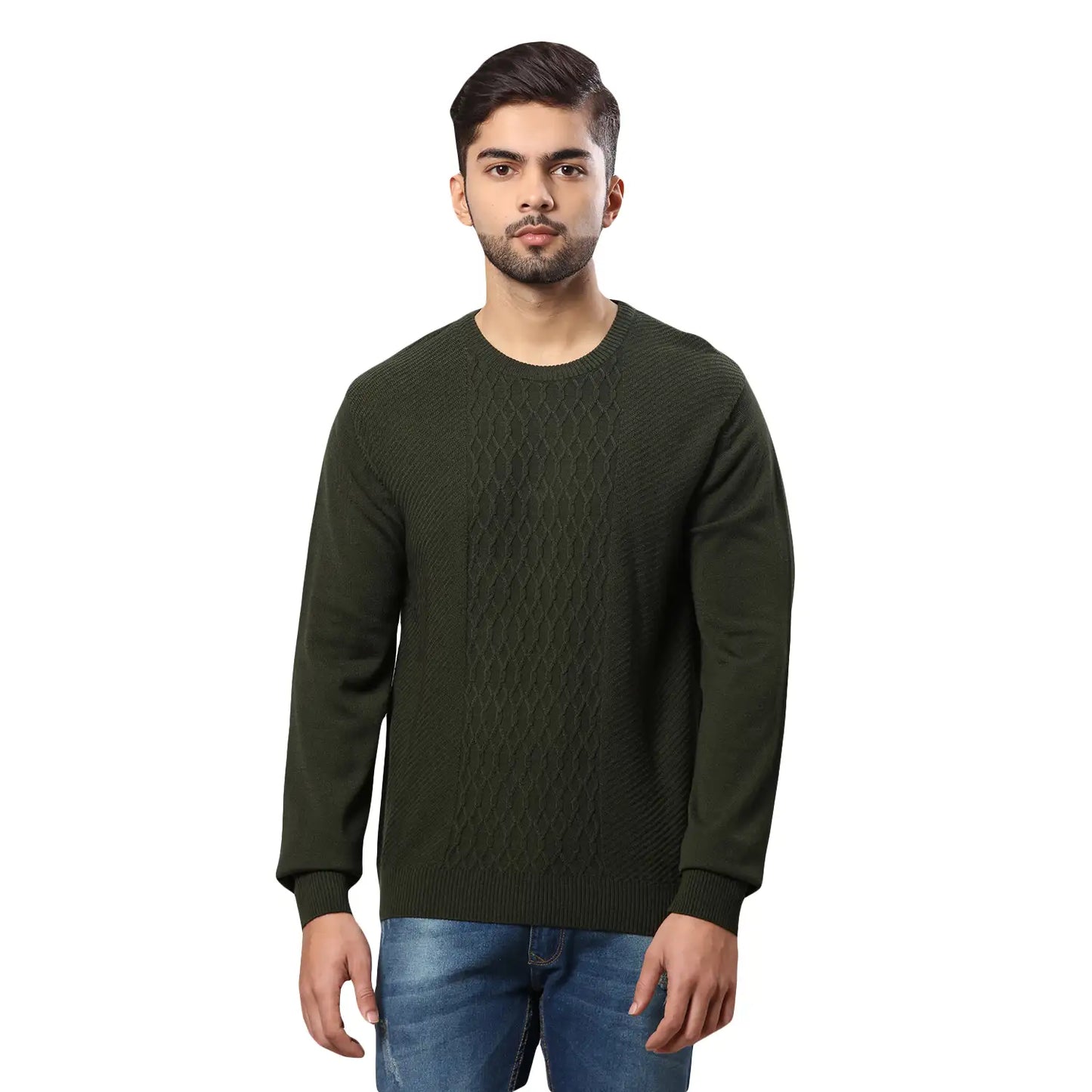 Men Regular Fit Teal Sweater