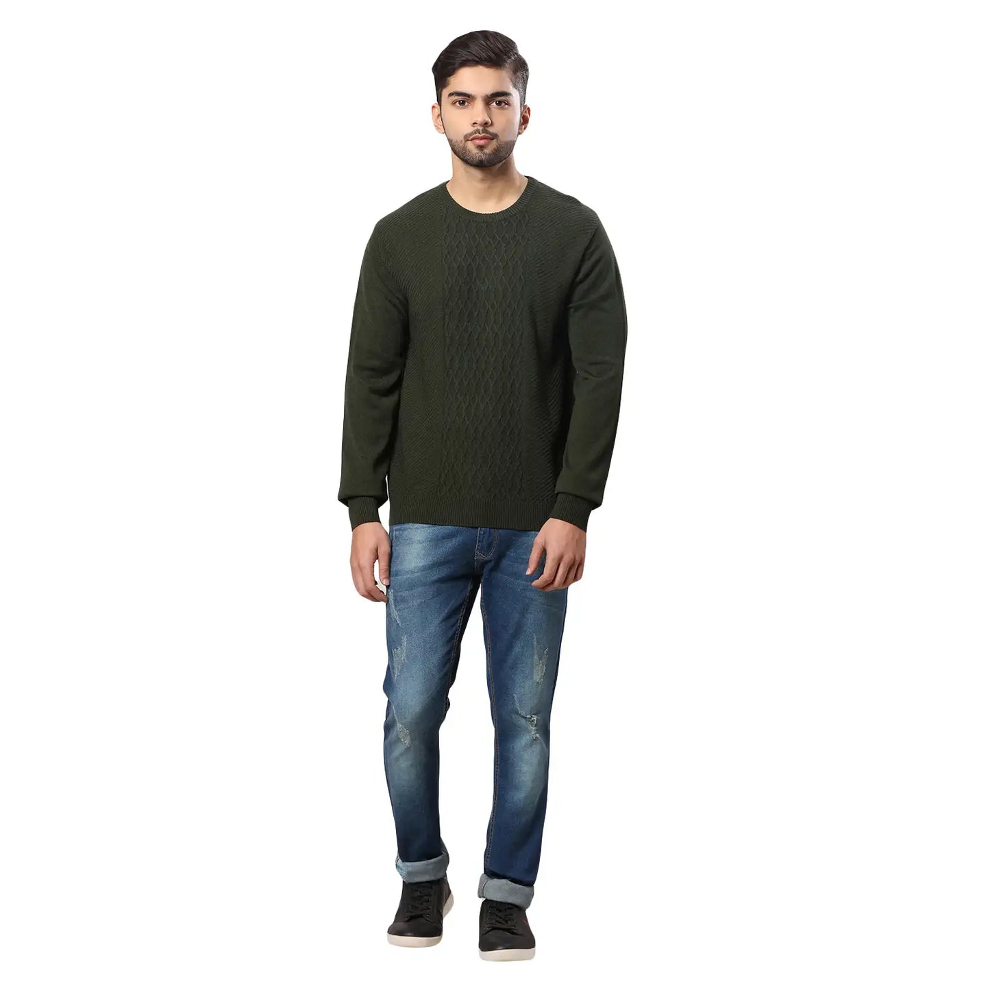 Men Regular Fit Teal Sweater