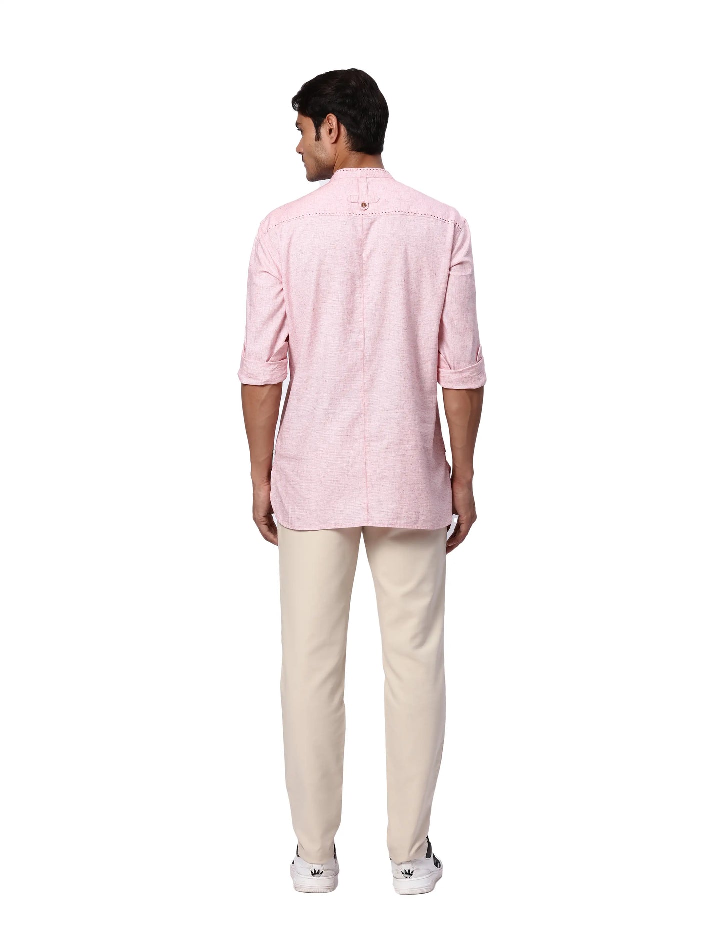 Ethnix by Raymond Men Beige Yarn Dyed Cotton Blend Short Kurta