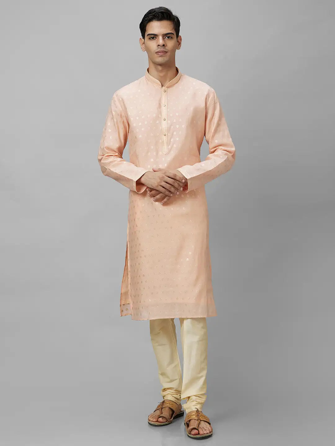 Men Green Jacquard Viscose Polyester Blend Kurta