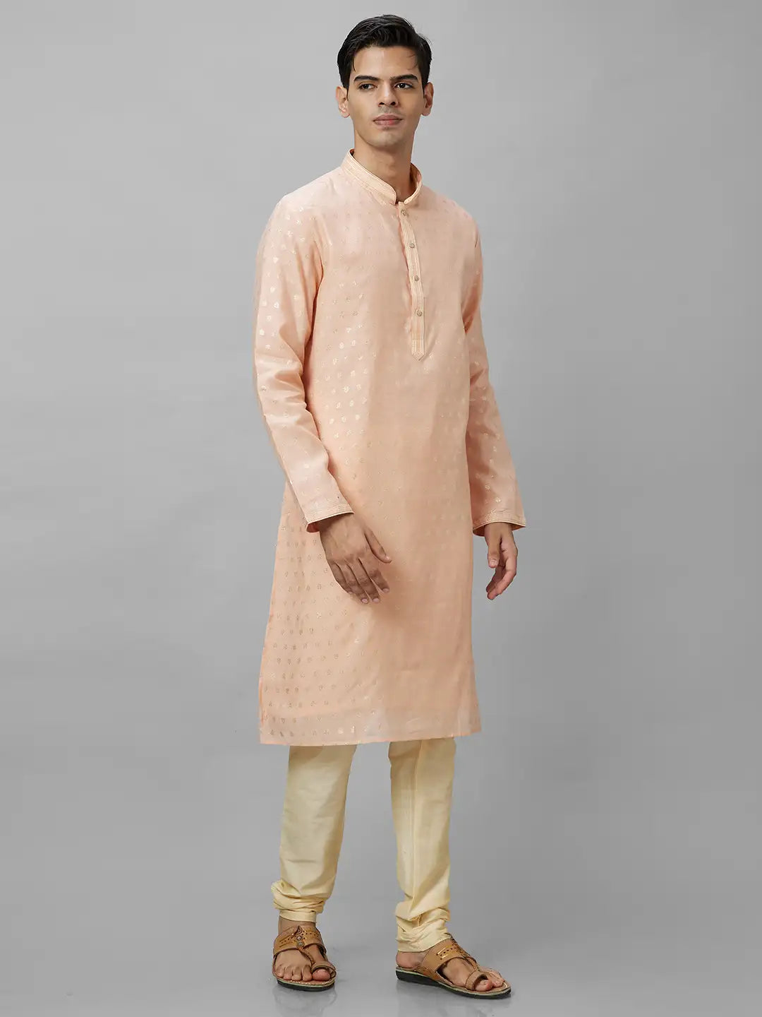 Men Green Jacquard Viscose Polyester Blend Kurta