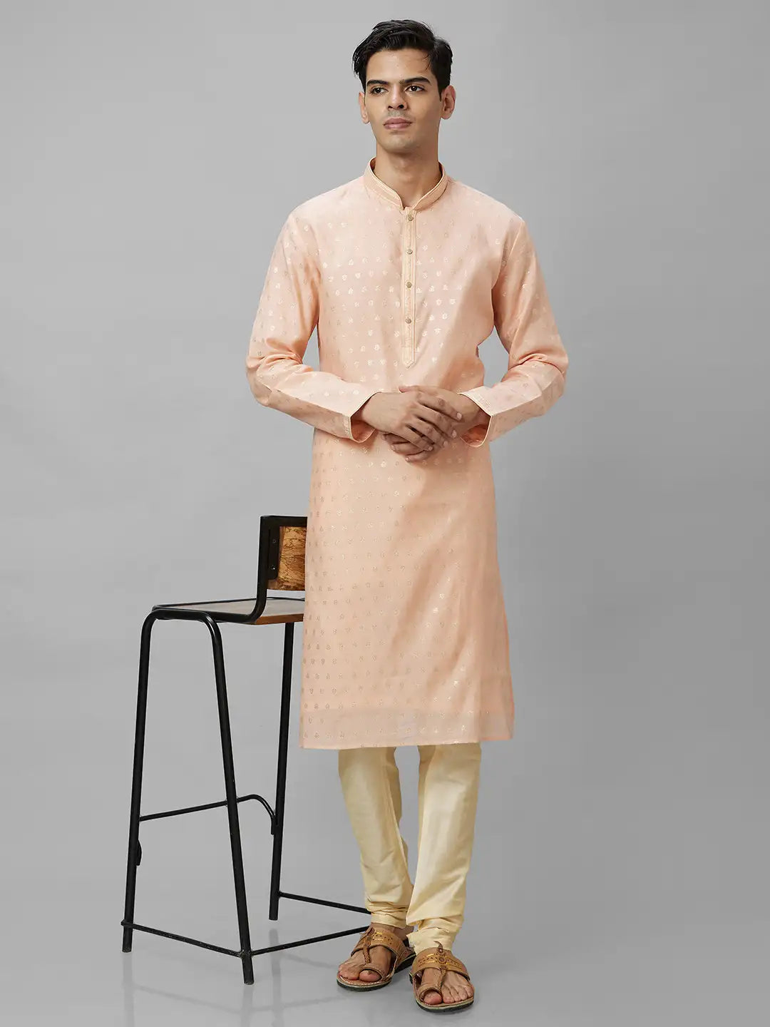Men Green Jacquard Viscose Polyester Blend Kurta