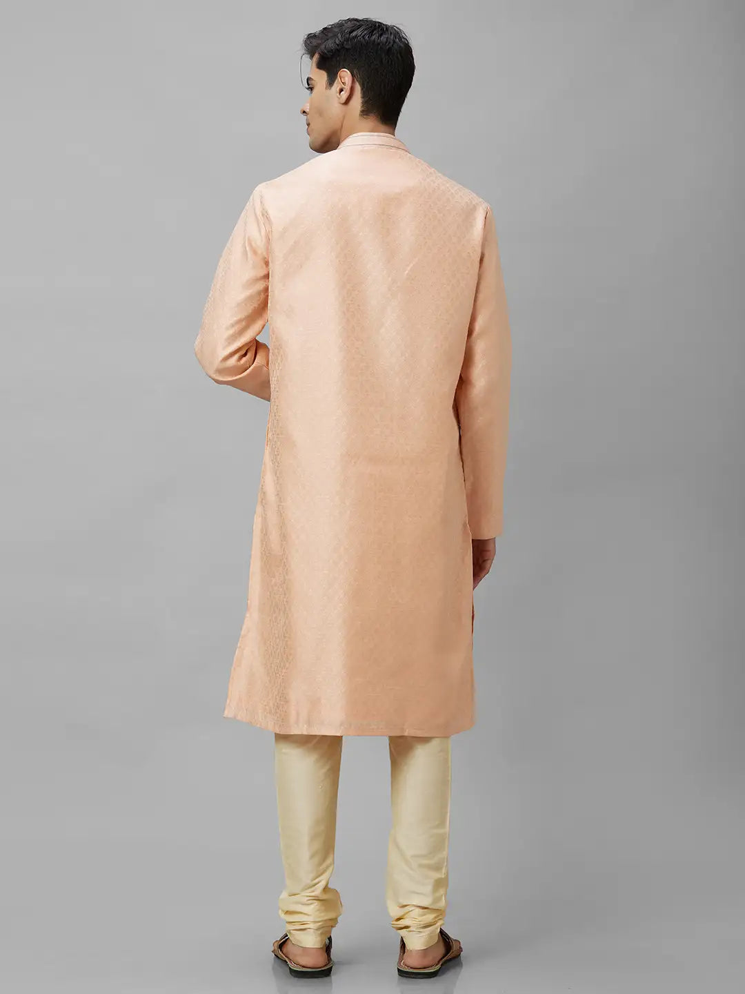 Men Yellow Jacquard Polyester Kurta