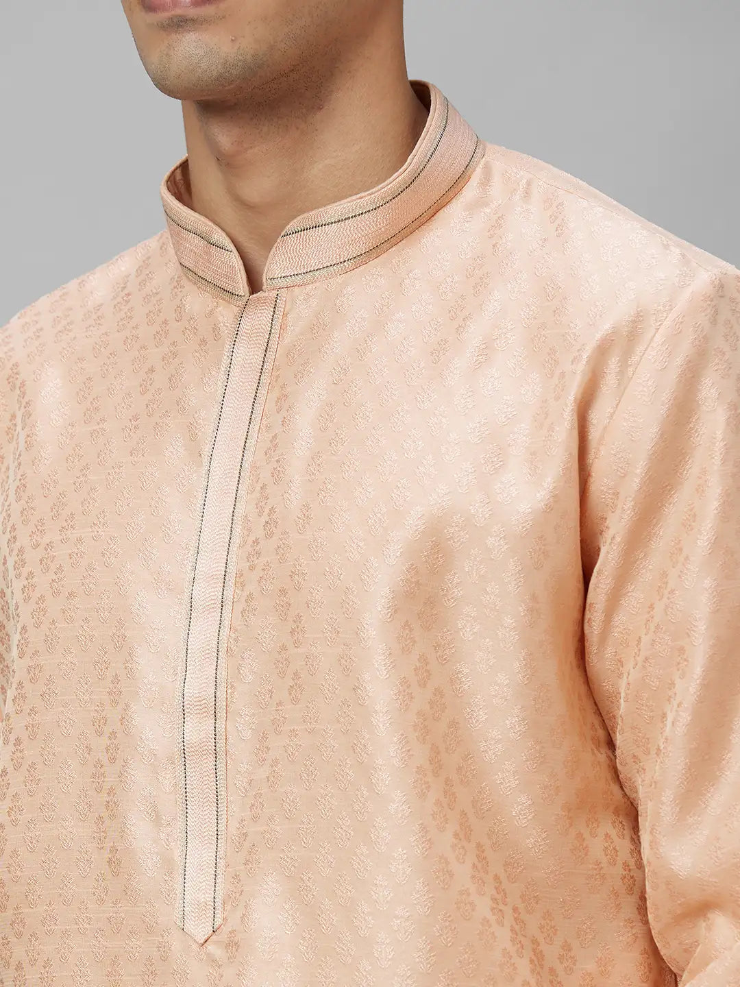 Men Yellow Jacquard Polyester Kurta