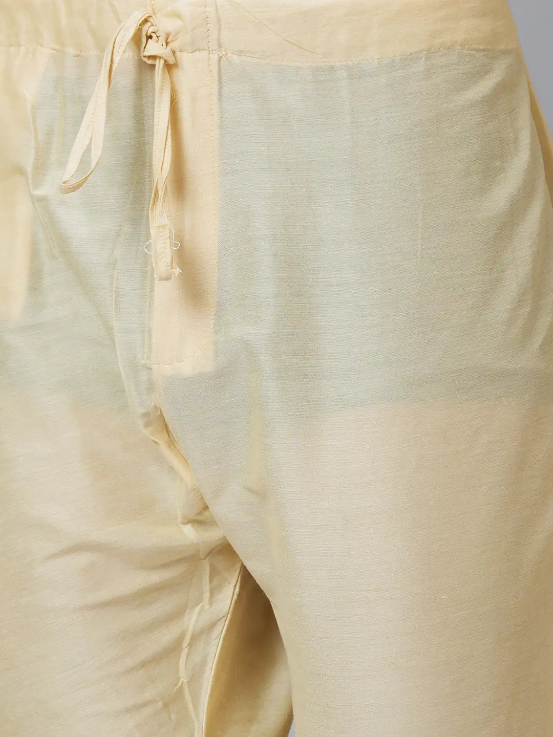 Men Yellow Jacquard Polyester Kurta