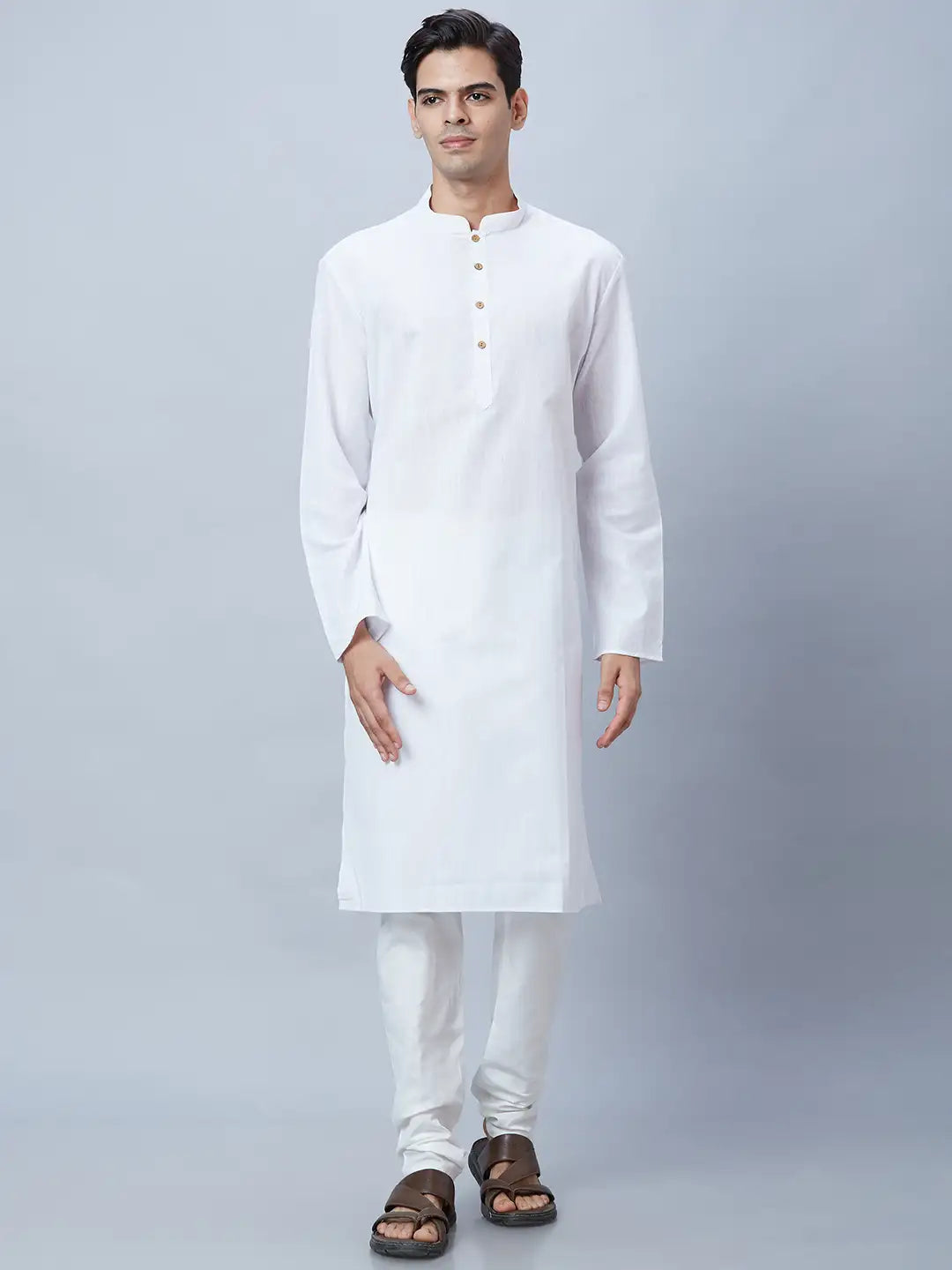 Men Orange Structure Polyester Kurta