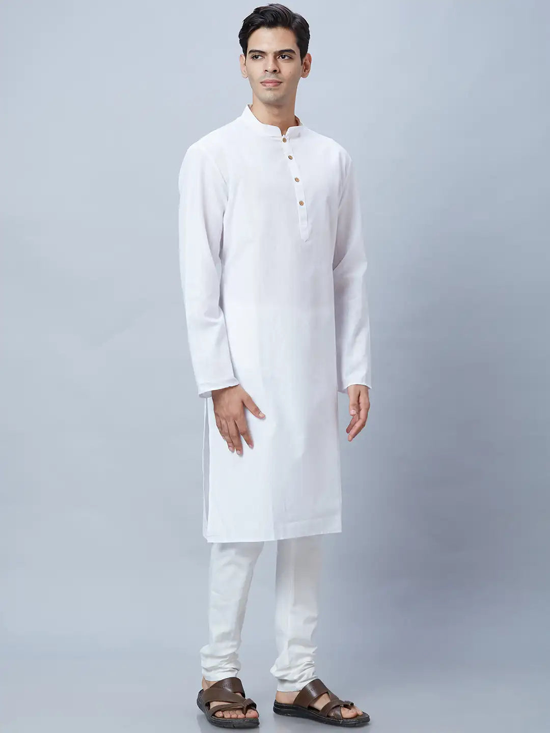 Men Orange Structure Polyester Kurta