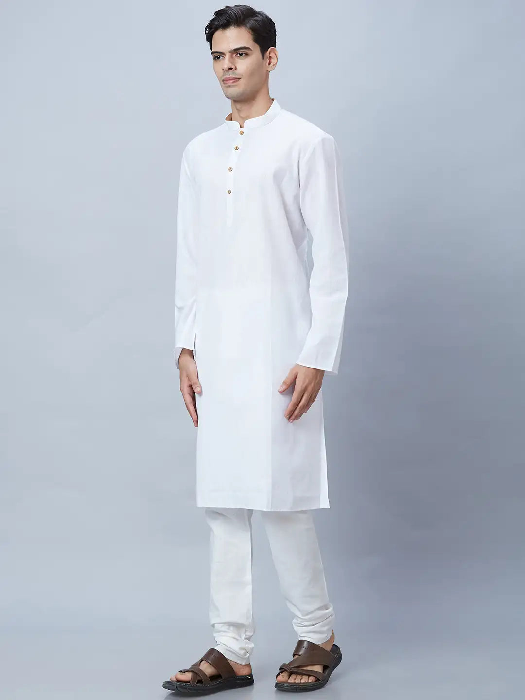 Men Orange Structure Polyester Kurta