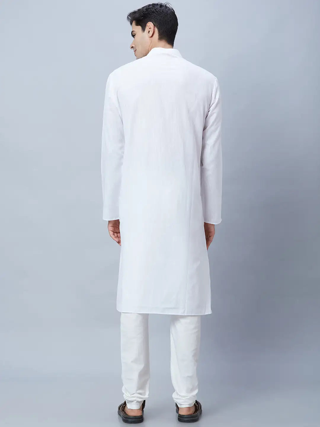 Men Orange Structure Polyester Kurta