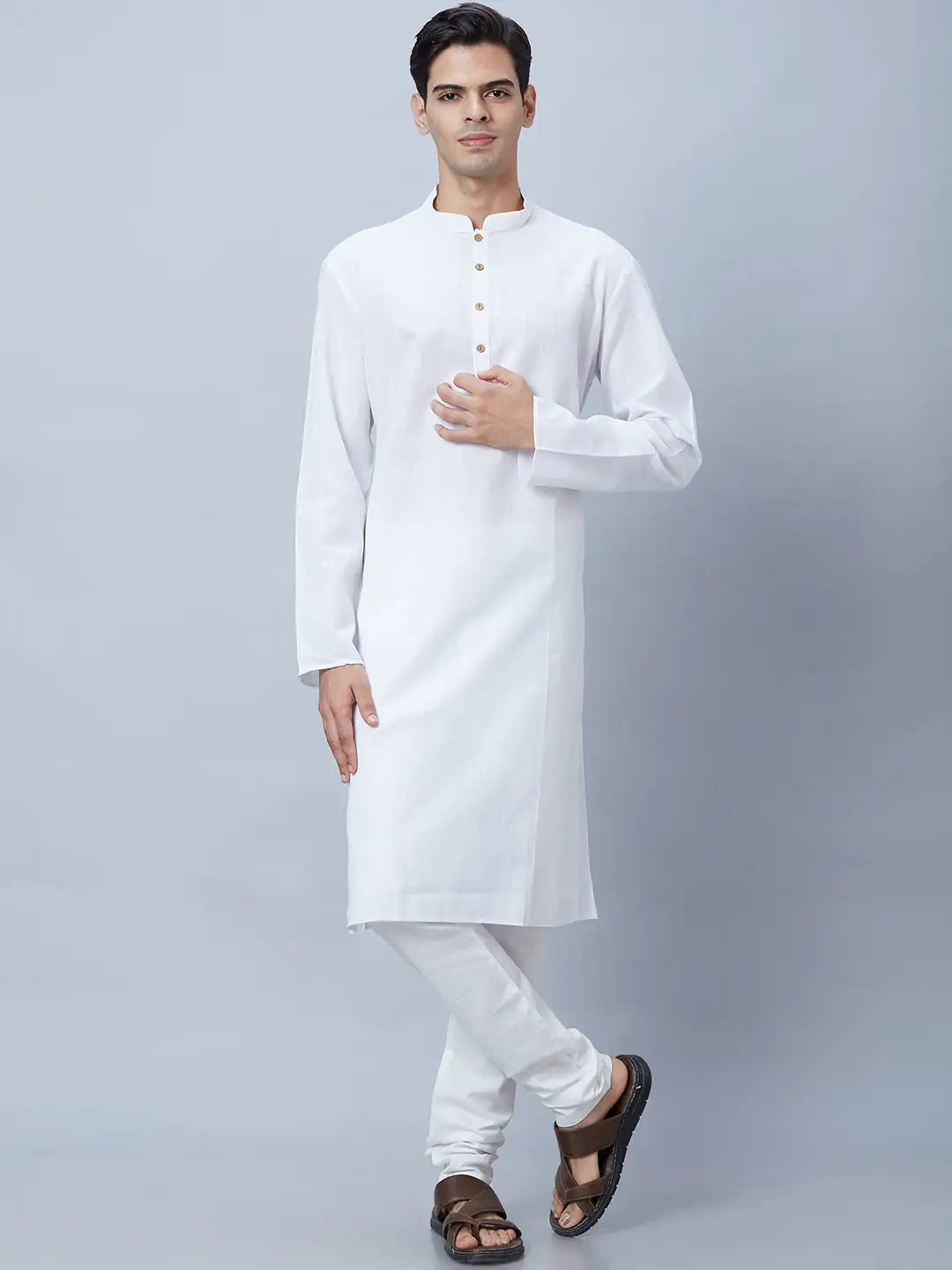 Men Orange Structure Polyester Kurta