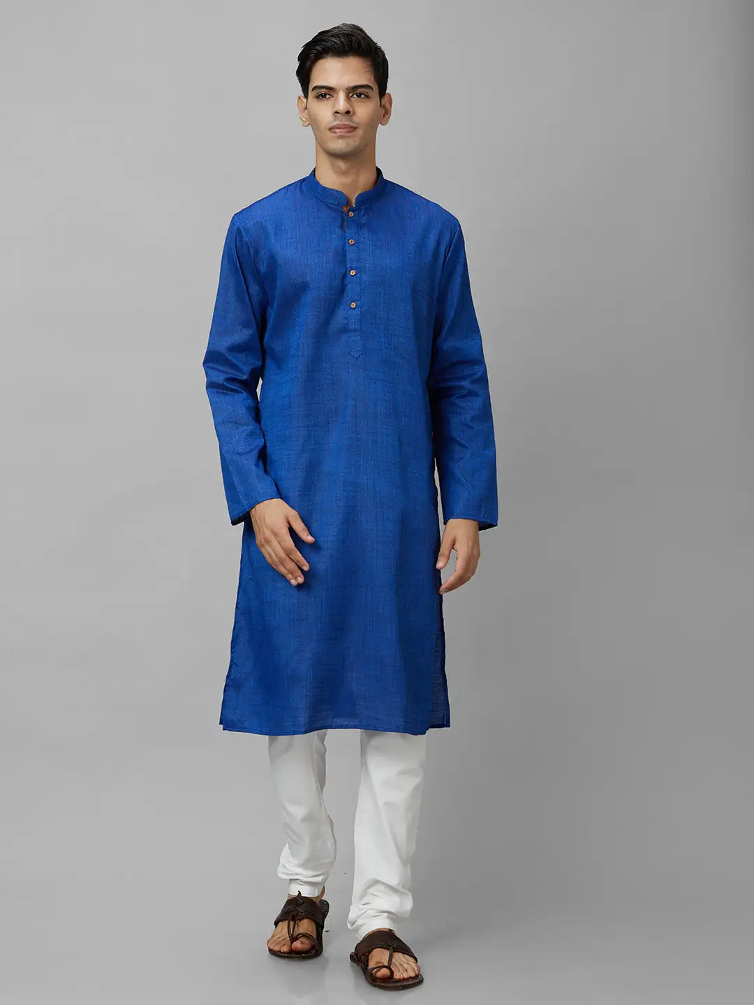 Men Maroon Solid Polyester Kurta