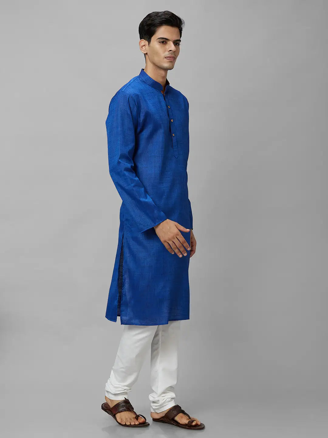Men Maroon Solid Polyester Kurta