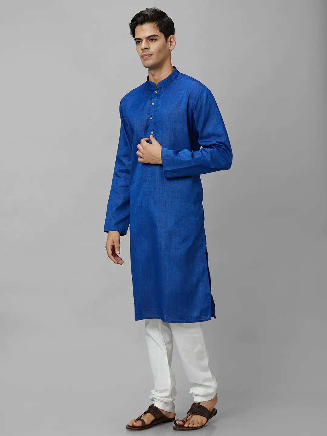 Men Maroon Solid Polyester Kurta