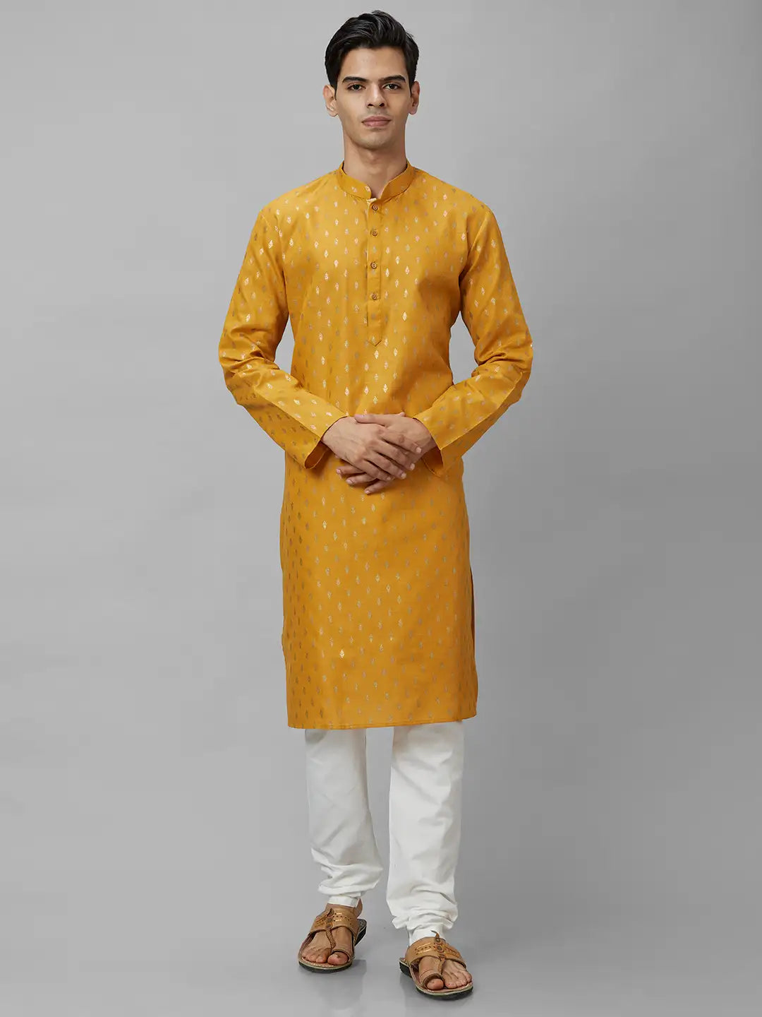 Men Pink Print Cotton Polyester Blend Kurta