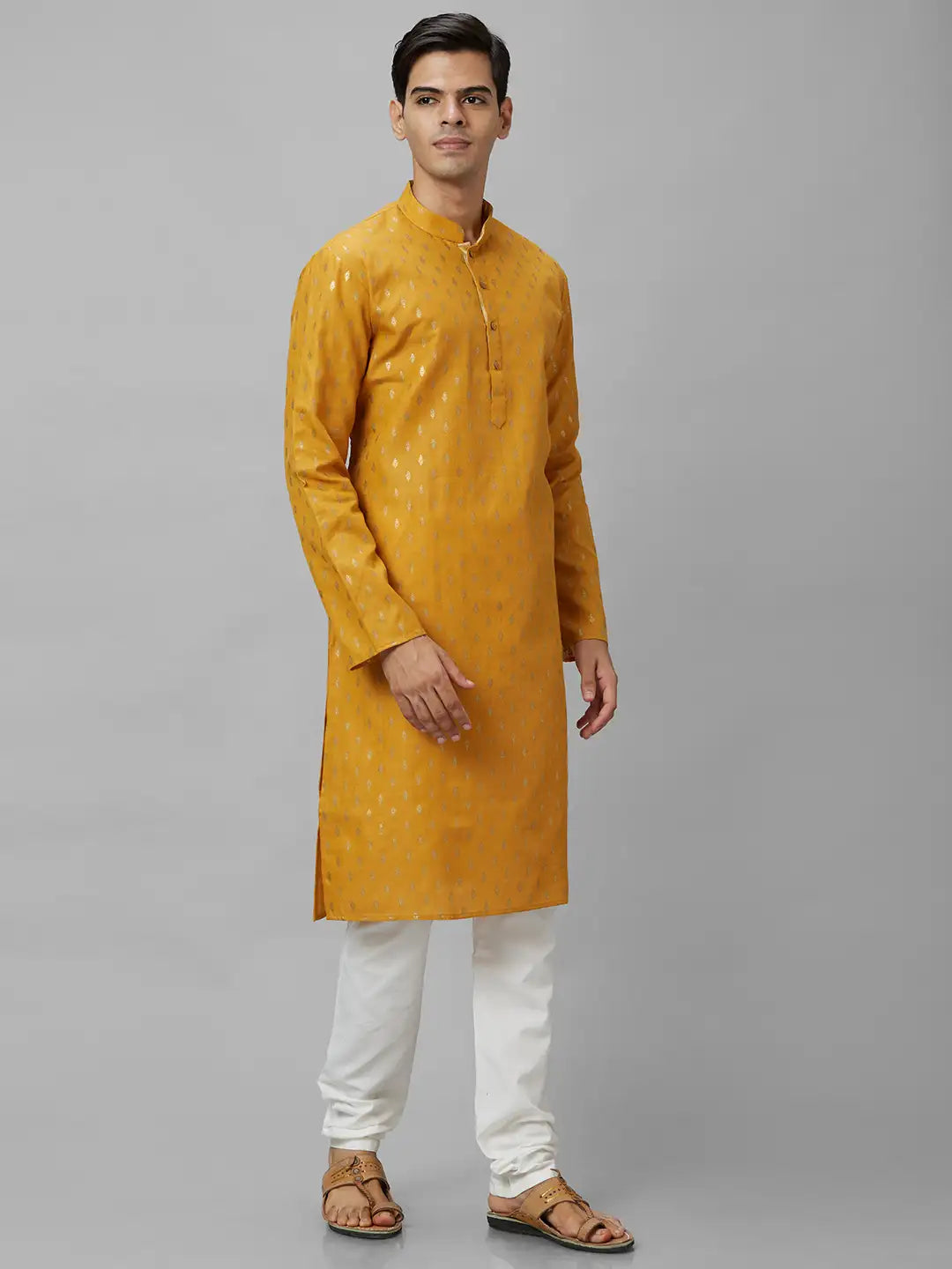 Men Pink Print Cotton Polyester Blend Kurta